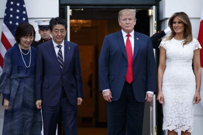 Le Premier ministre japonais Shinzo Abe et sa femme aux côtés du couple Trump, à Washington, le 26 avril 2019.