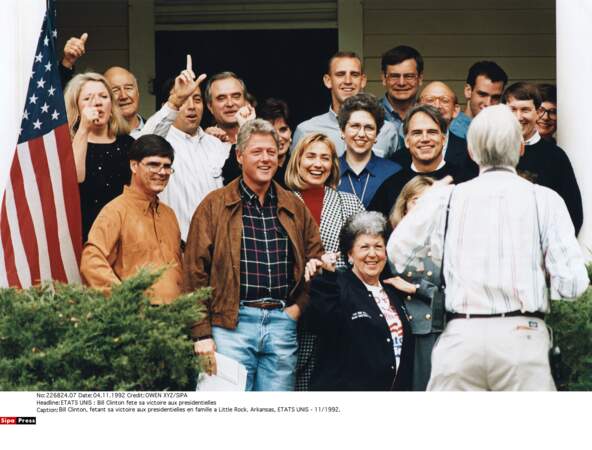 Bill Clinton fête sa victoire à la présidentielle, nov. 1992 en Arkansas