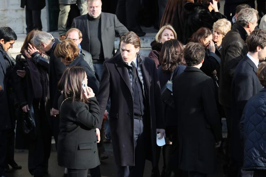 Jean Sarkozy et sa femme Jessica Sebaoun lors des obsèques d'Andrée Sarkozy, mère de Nicolas Sarkozy