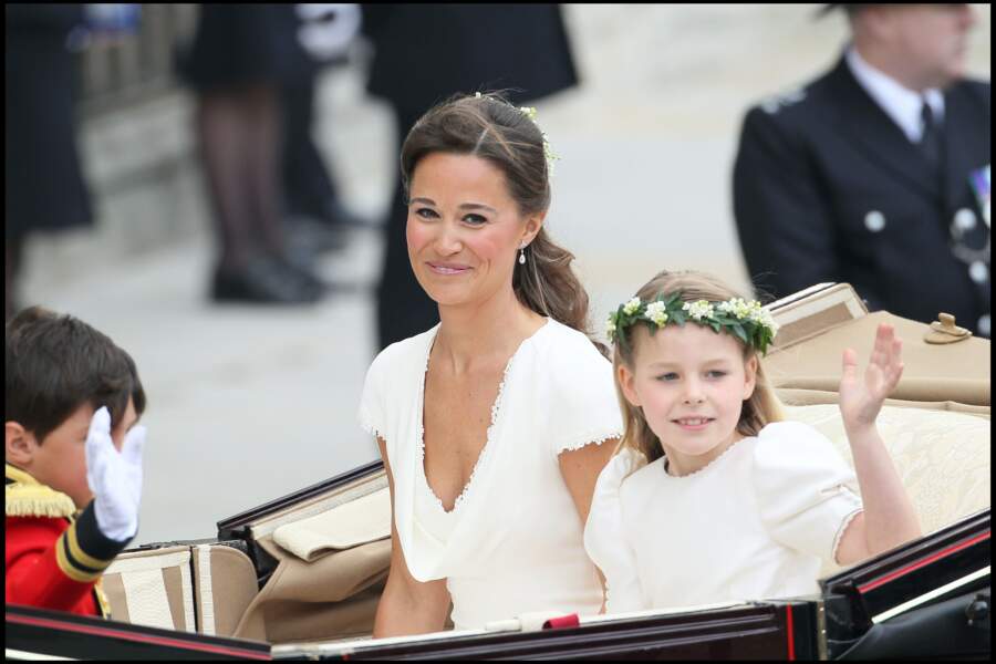 Pippa Middleton, lors de son arrivée à l'abbaye de Westminster pour le mariage de Kate et William, le 29 avril 2011