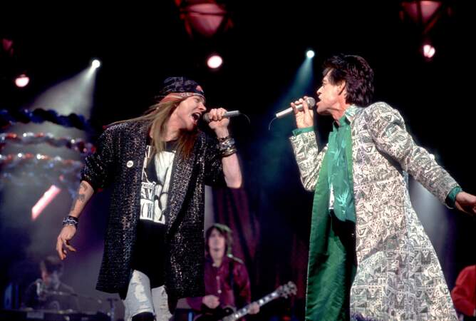 Sur scène avec Mick Jagger lors du Steel Wheels Tour en 1989