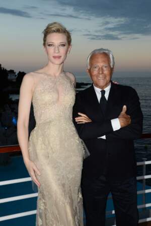 Cate Blanchett et Giorgio Armani à la soirée Vanity Fair Armani à l'Eden Roc lors du festival de Cannes 2014