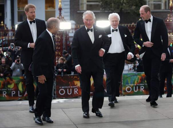 Le prince William, Sir David Attenborough, le prince Charles et le prince Harry, à Londres, le 4 avril 2019.