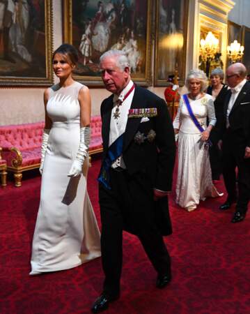 Melania Trump et le prince Charles lors du dîner officiel, à Buckingham, le 3 juin 2019.