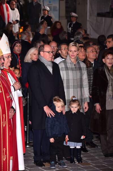 Albert, Jacques, Charlène et Gabriella, lors de la célébration de la Sainte Dévote, le 26 janvier 2018