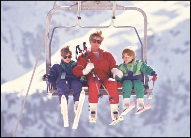 La princesse Diana avec William et Harry en vacances à Lech en 1991