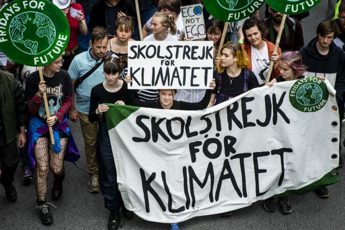 La militante Greta Thunberg participe au mouvement "Global Strike For Future" à Stockholm en Suède, le 24 mai 2019.