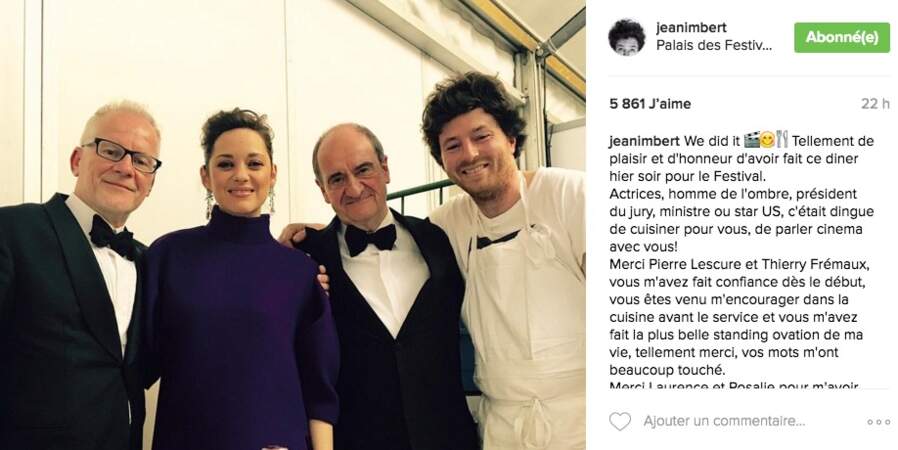 Jean Imbert so fier d'avoir réalisé un diner pour le Festival de Cannes