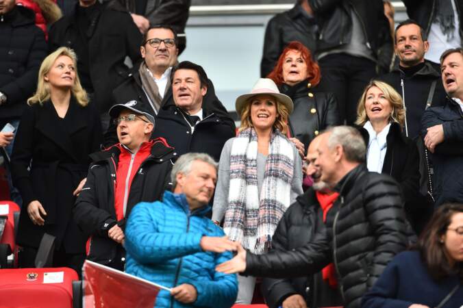 Christian Estrosi, le maire de Nice, et sa femme Laura Tenoudji assistent au match de football à Nice le 18 mars