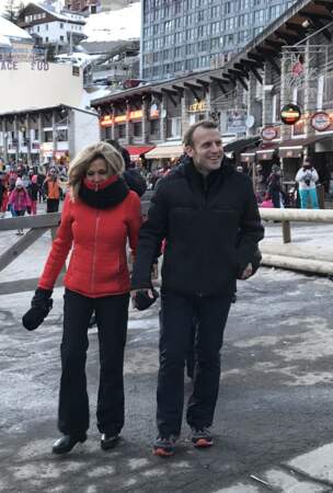 Brigitte et Emmanuel Macron à La Mongie le 25 décembre 2017