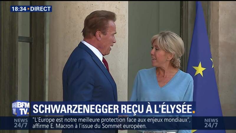Brigitte Macron et Arnold Schwarzenegger très complices à l'Elysée