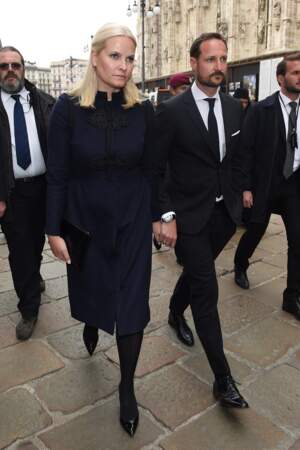 Mette-Marit et Haakon de Norvège lors de la cérémonie en l'honneur de Franca Sozzan à Milan, le 27 février 2017