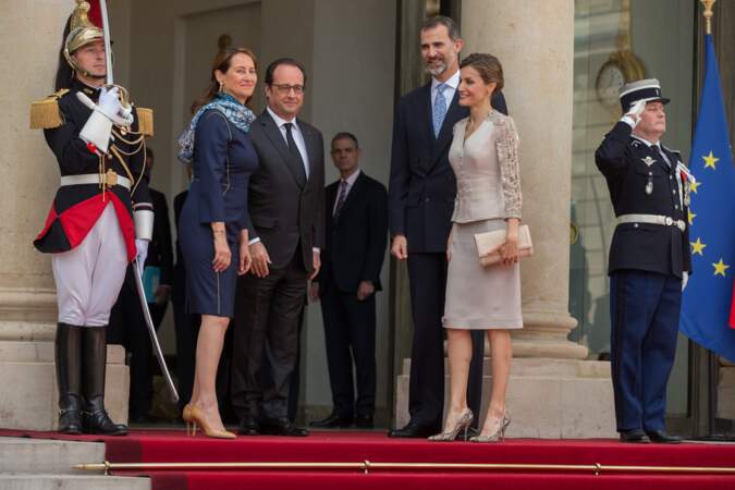 Ségolène Royal et François Hollande avec le roi Felipe VI et la reine Letizia d'Espagne le 2 juin 2015