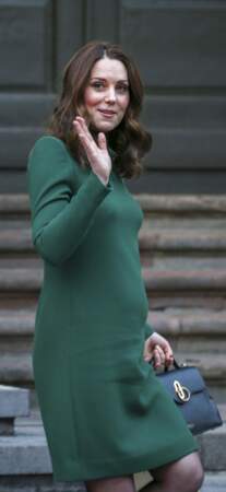 Kate Middleton, en robe verte Catherine Walker à son arrivée au Musée Nobel à Stockholm le 30 janvier 2018