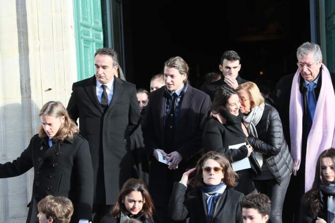 Pierre Sarkozy, Olivier Sarkozy, Jean Sarkozy et sa femme Jessica Sebaoun lors des obsèques de Andrée Sarkozy