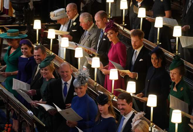 Le prince William, le prince Harry, Kate Middleton et Meghan Markle réunis pour de mariage de la princesse Eugenie d'York en la chapelle Saint-George, le 12 octobre 2018.