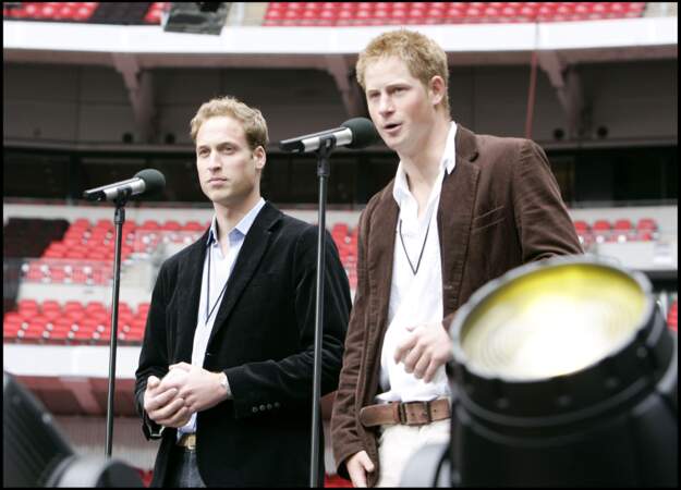 Le prince William et le prince Harry lors du concert hommage à Diana à Wembley, le 1er juillet 2007