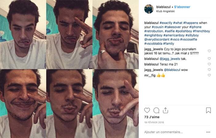 Vincent Zulawski, le fils de Sophie Marceau, a piqué le téléphone de son cousin pour une séance de selfies 