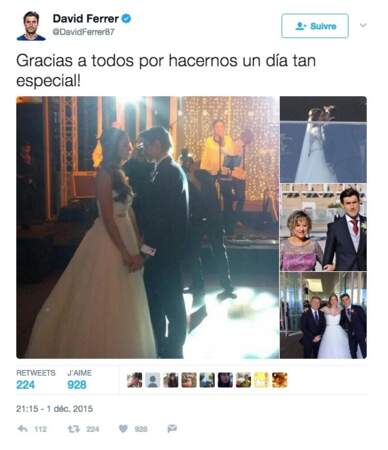 David Ferrer tweete à propos de son mariage en 2015