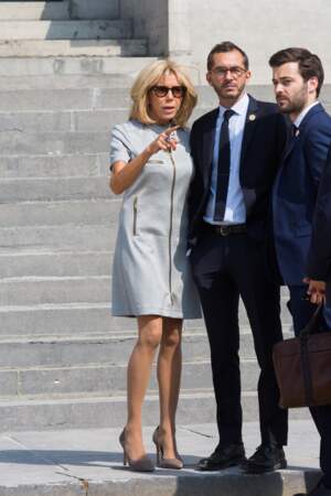Brigitte Macron, avec Pierre-Olivier Costa et Tristan Bromet, à Bruxelles, le 12 juillet 2018
