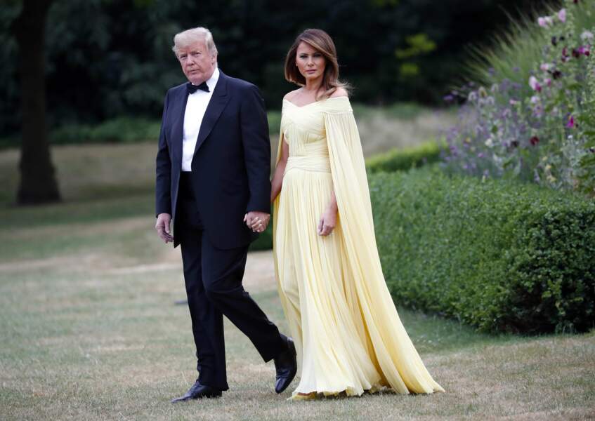 Donald et Melania Trump en robe J. Mendel le 12 juillet 2018 à Londres