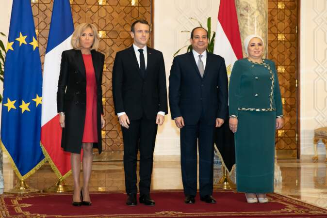 Le couple Macron rencontre le couple présidentiel égyptien au Caire, le 28 janvier 2019