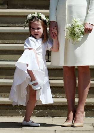La princesse Charlotte à la sortie de la chapelle St. George lors du mariage du prince Harry, le 19 mai 2018
