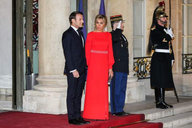 Emmanuel et Brigitte Macron reçoivent le couple présidentiel chinois à l'Elysée, le 25 mars 2019