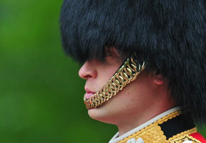 En tant que colonel honoraire des Irish Guards, WIlliam portait la coiffe traditionnelle de l'armée