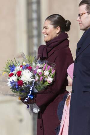 Victoria de Suède ravissante avec son chignon bun à Stockholm le 12 mars 2019.