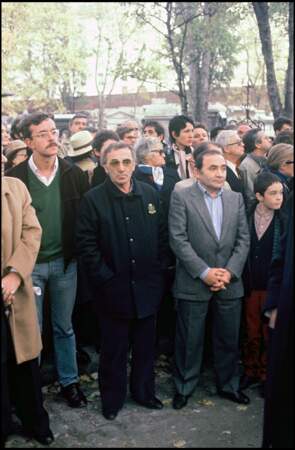 Charles Aznavour et Levon Sayan aux obsèques de François Truffaut à Montmartre en 1984