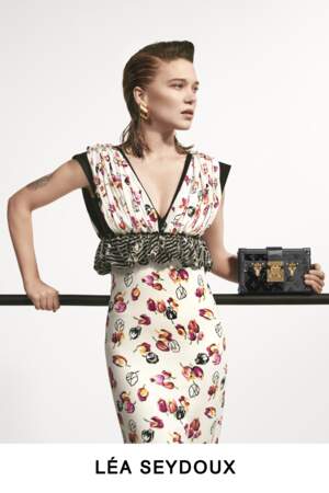 L'actrice française Léa Seydoux incarne avec élégance la collection Pre-Fall de Louis Vuitton dans une robe fleurie