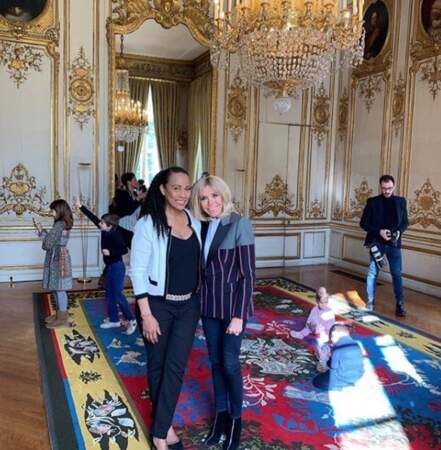 Brigitte Macron avec Christine Kelly, au palais de l'Elysée, ce mercredi 3 avril 2018
