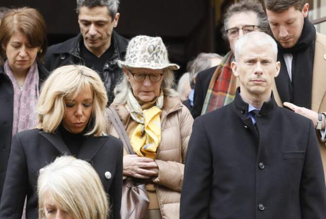 La Première Dame Brigitte Macron et Franck Riester, ministre de la Culture lors des obsèques de Michel Legrand 