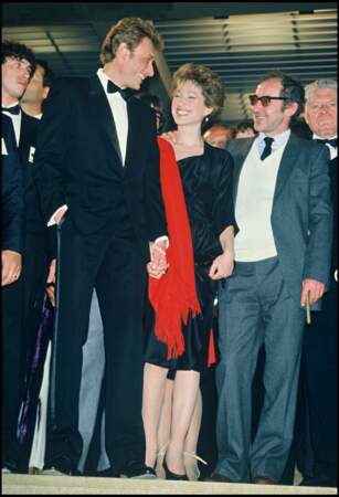 Johnny Hallyday, Nathalie Baye et Jean-Luc Godard à Cannes en 1985