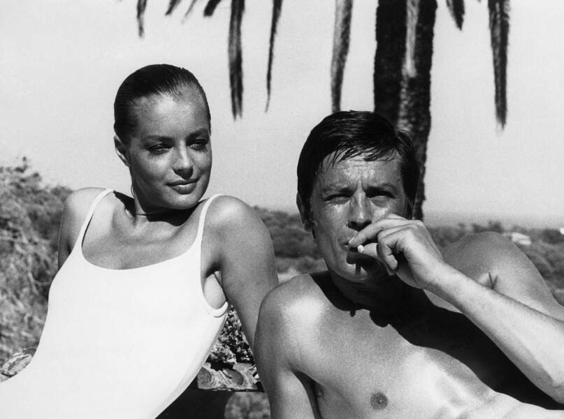 Romy Schneider et Alain Delon sur le tournage du film "La Piscine" en 1968