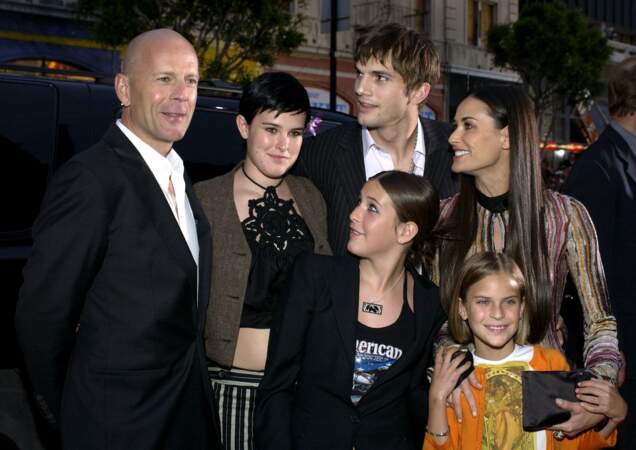 Bruce Willis, Ashton Kutcher et Demi Moore et leurs filles en 2003