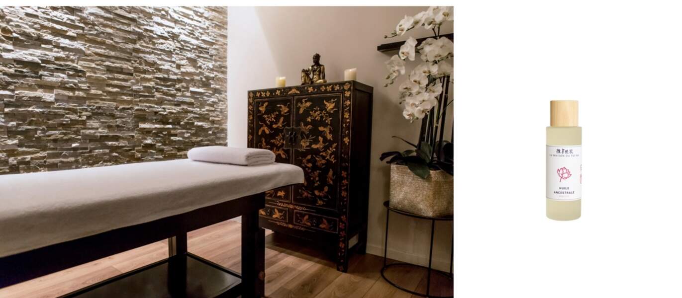Energie et fermeté avec le Massage Détox La Maison du Tuina (1h, 70 €) et son Huile Ancestrale (29,90€).