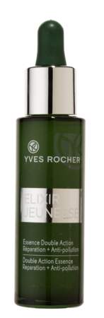 À base d'aphloïa : Elixir de jeunesse, Essence Double Action Réparation Anti-Pollution, Yves Rocher - 19,90€