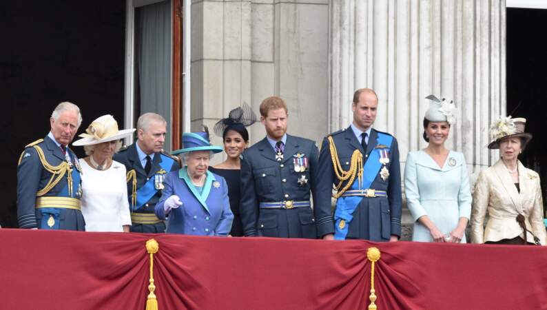 La famille royale lors de la parade pour le 100e anniversaire de la Royal Air Force, le 10 juillet 2018