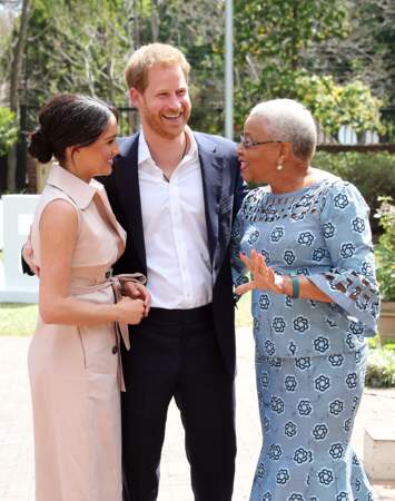 Meghan Markle, le prince Harry reçus par Graça Machel, veuve de N.Mandela, à Johannesburg. Le 2 octobre 2019