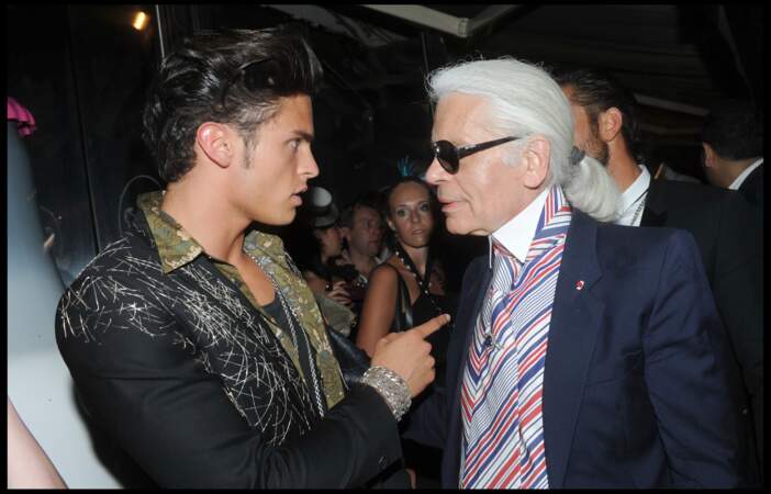 Baptiste Giabiconi et Karl Lagerfeld à la soirée AA au VIP Room de Saint-Tropez 