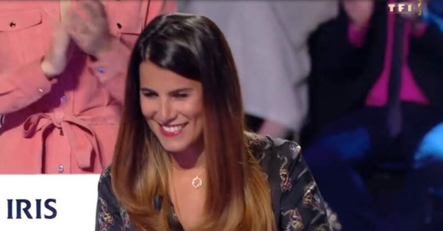 Karine Ferri tout sourire en robe Oud Paris au Grand concours des animateurs le samedi 22 juin sur TF1.
