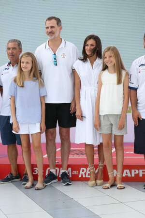 Felipe VI,Letizia, leurs filles Leonor et Sofia à Majorque pour la course de voile "Copa del Rey" le 1er août 2019