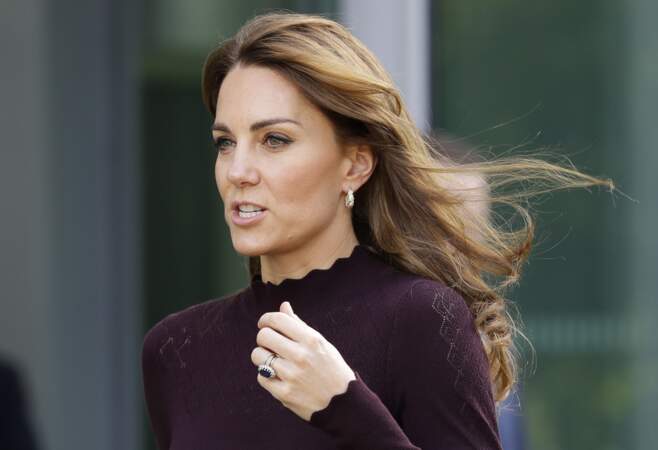 Kate Middleton, sublime lors d'une visite au Musée d'Histoire Naturelle à Londres, le 9 octobre 2019, a aussi changer sa façon de brusher ses cheveux