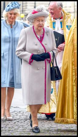 La reine Elizabeth II et Camilla Parker Bowles ont assisté à une cérémonie en l'abbaye de Westminster, le mardi 15 octobre 2019.