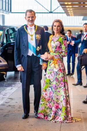 La reine Letizia d'Espagne et le roi Felipe VI se sont rendus au Japon pour assister à la cérémonie d'intronisation de l'empereur Naruhito au palais impérial de Tokyo, le 22 octobre 2019.