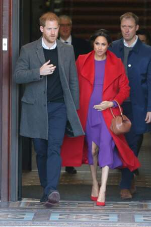 Meghan Markle et le prince Harry  lors d'une visite à Birkenhead le 14 janvier 2019