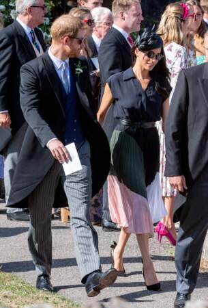 Le prince Harry et Meghan Markle lors du mariage de leur ami Charlie Van Straubenzee, le 4 août 2018 à Frensham.
