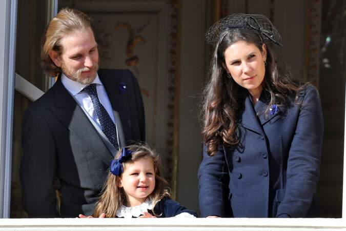 Andrea Casiraghi, sa femme Tatiana Santo Domingo et leur fille India lors de la fête nationale monégasque, le 19 novembre 2018 à Monaco. 